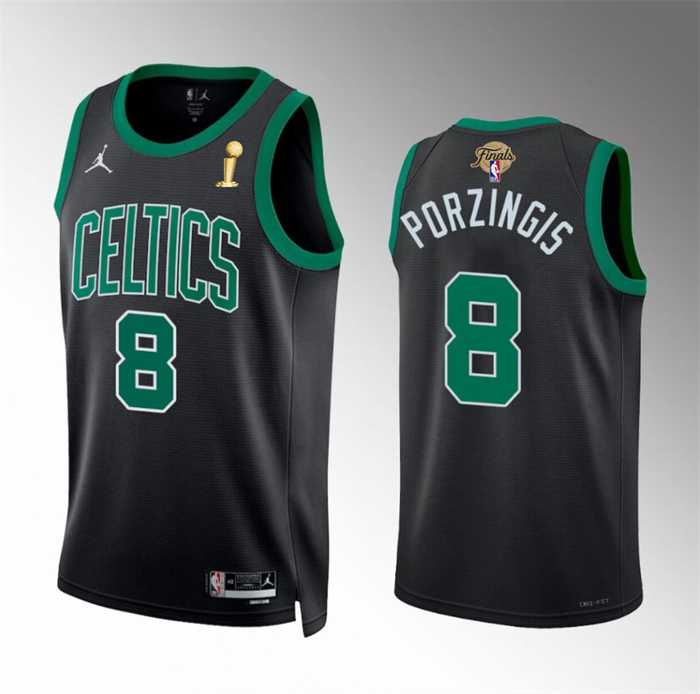 Men%27s Boston Celtics #8 Kristaps Porzingis Black 2024 Finals Champions Statement Edition Stitched Basketball Jersey Dzhi